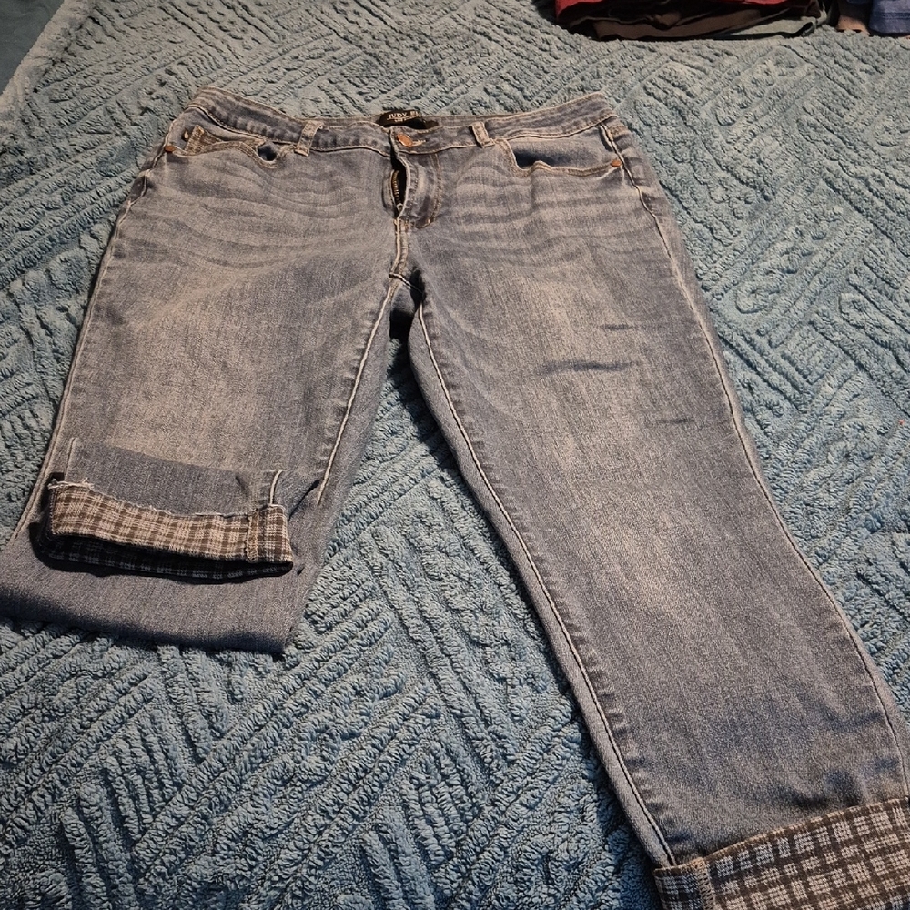 Judy Blue Plaid Roll Cuff Slim Fit Jeans 13/31 EUC